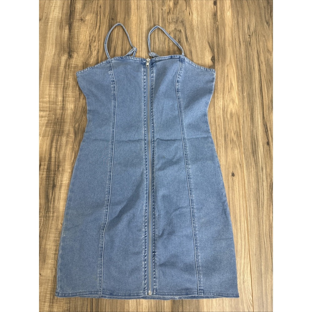 Forever 21 Women's Front‎ Full Zip Denim Bodycon Dress Small Blue
